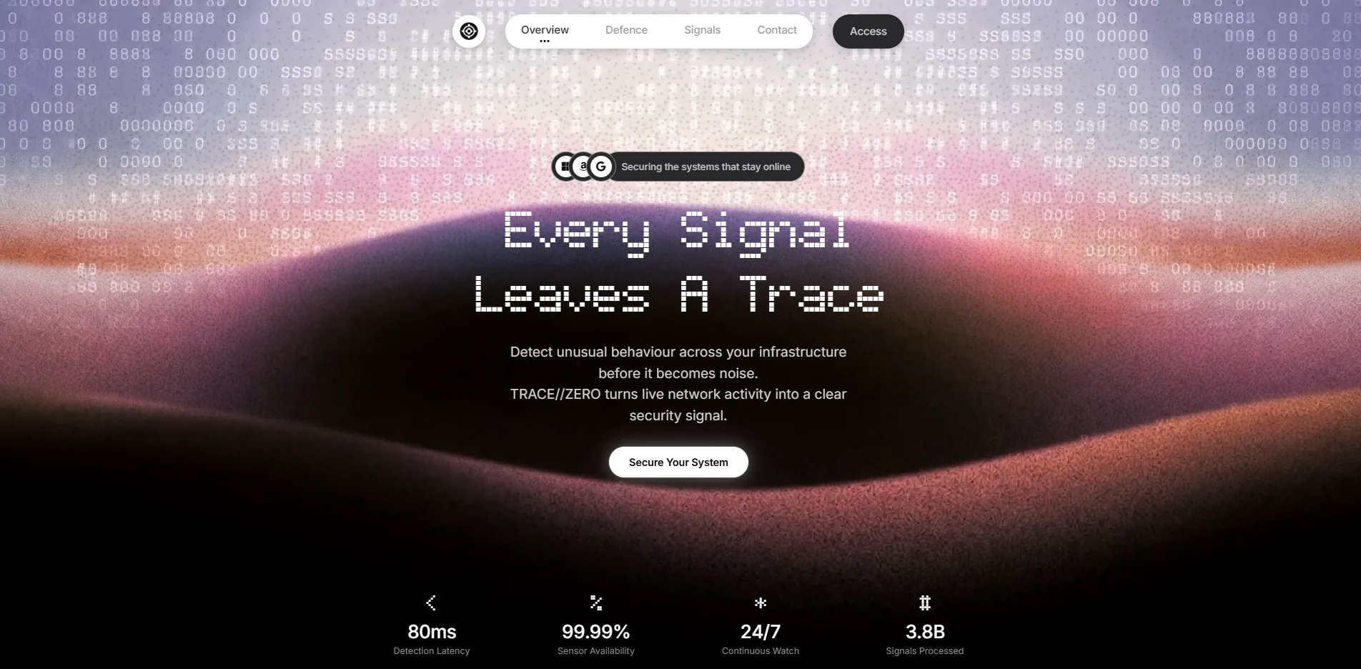 TRACE//ZERO homepage design preview