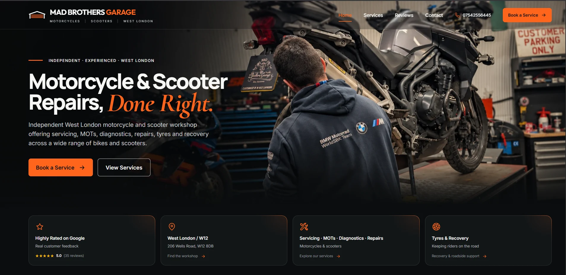 Mad Brothers Garage homepage design preview