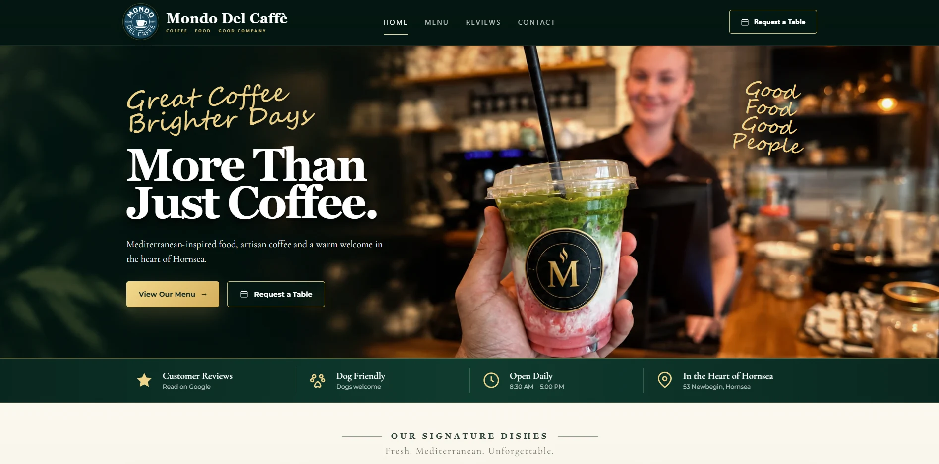 Mondo Del Caffè homepage design preview