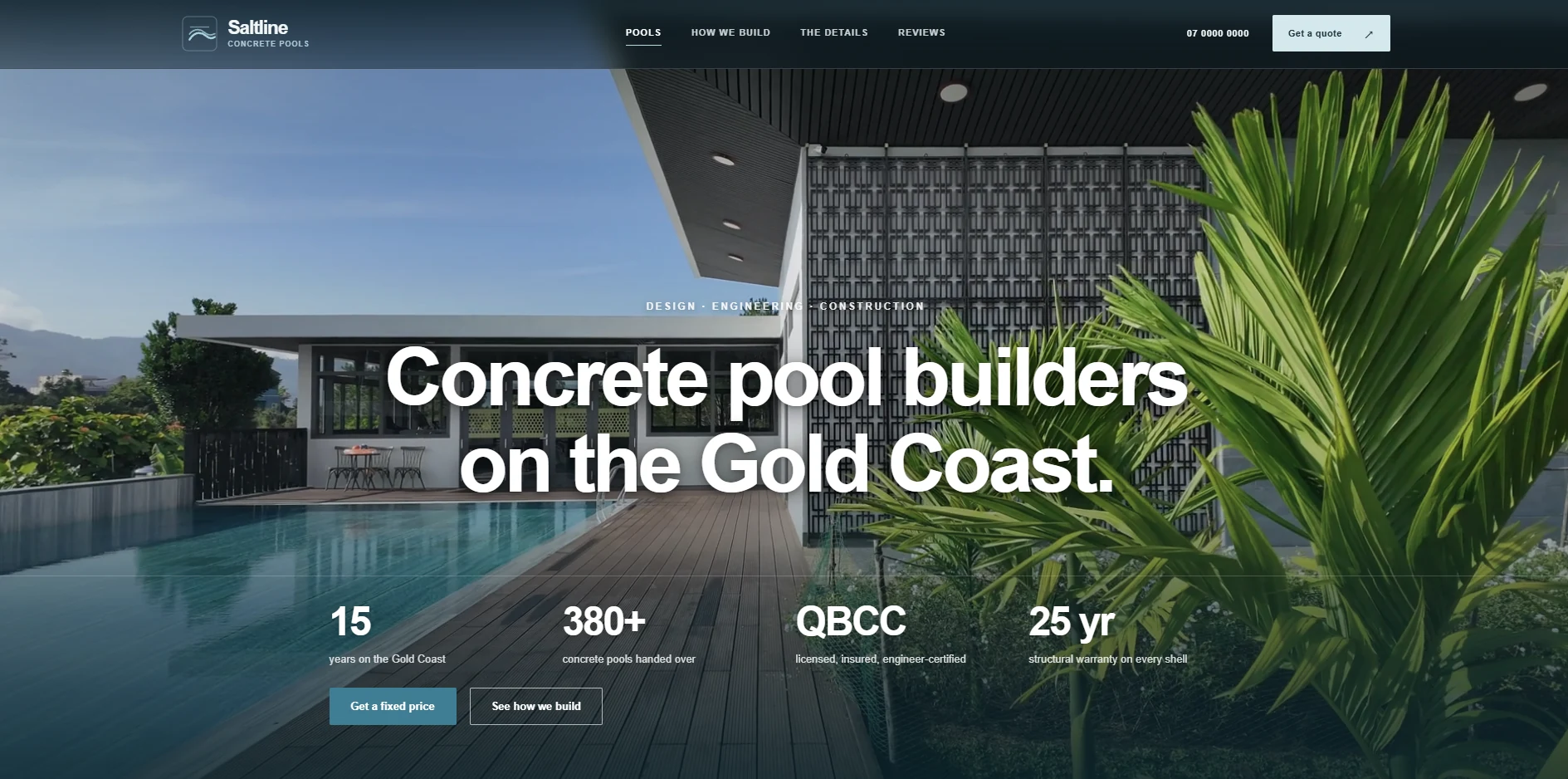 Saltline Pools homepage design preview